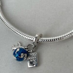 925 Silver Plane Passport Globe Pendant Beads Original Pandora Charms Bracelets